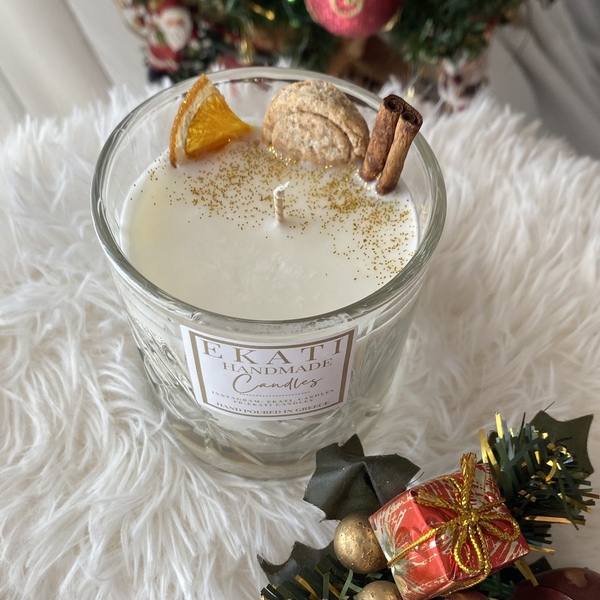 Σκαλιστό κρυστάλλινο ποτήρι με χριστουγεννιάτικο άρωμα ginger cookie-300ml - χειροποίητα, αρωματικά κεριά, χριστουγεννιάτικα δώρα - 3