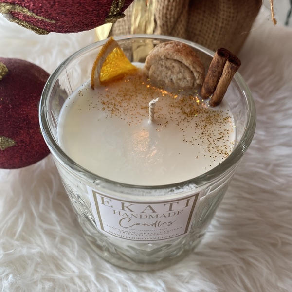Σκαλιστό κρυστάλλινο ποτήρι με χριστουγεννιάτικο άρωμα ginger cookie-300ml - χειροποίητα, αρωματικά κεριά, χριστουγεννιάτικα δώρα - 4