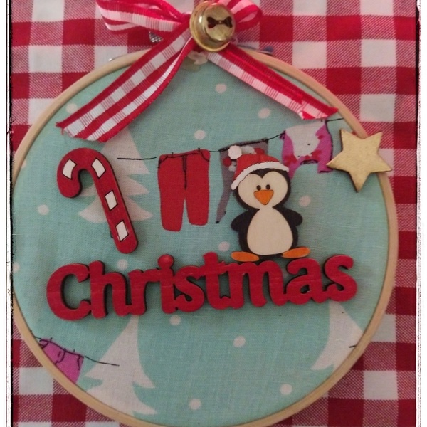 Τελαράκι κεντήματος Christmas (13.5cm) - ύφασμα, ξύλο, τελάρα κεντήματος, στολίδια - 2
