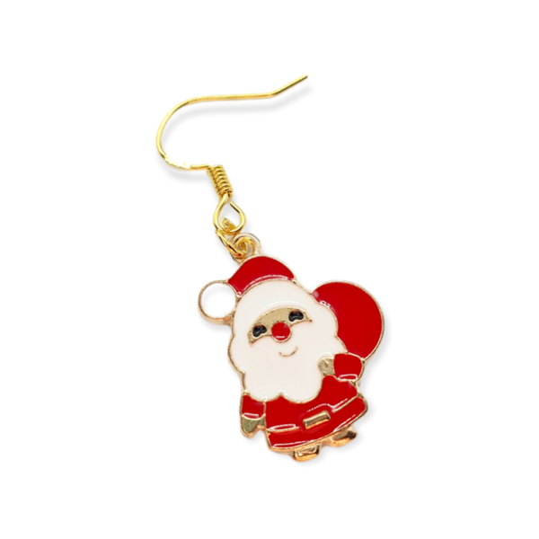 Σκουλαρίκια κρεμαστά μεταλλικά " Άγιος Βασίλης" - επιχρυσωμένα, μικρά, κρεμαστά, γάντζος, φθηνά - 2
