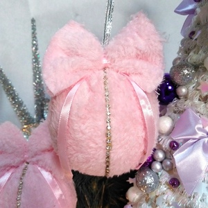 Σετ 2 χριστουγγενιάτικες μπάλες πολυτελείας γούνινες ροζ 13×9×9cm/τμχ - χριστούγεννα, στολίδια, πρωτοχρονιά, μπάλες - 4