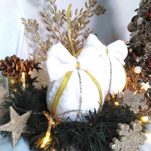 Σετ 2 χριστουγγενιάτικες μπάλες πολυτελείας γούνινες λευκό 13×9×9cm/τμχ - χριστούγεννα, στολίδια, πρωτοχρονιά, μπάλες - 3
