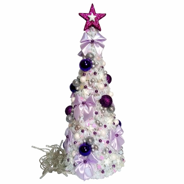 Χριστουγεννιάτικο δέντρο λευκό-ιριδίζον/μωβ με λαμπάκια 40×17cm - χριστουγεννιάτικο δέντρο, διακοσμητικά, χριστούγεννα, πρωτοχρονιά, δέντρο