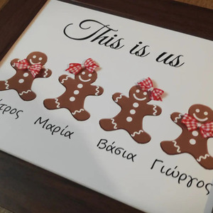 Καδρακι με gingerbread cookies ( Μπισκότα) χριστουγεννιατικο με μέλη οικογένειας και φιογκάκια - διακοσμητικά, προσωποποιημένα - 2