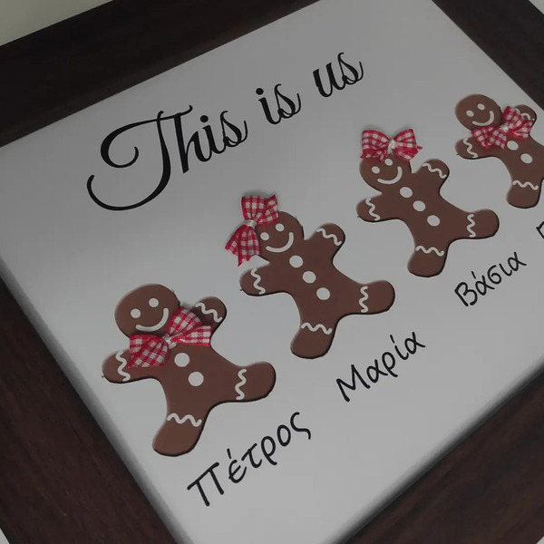 Καδρακι με gingerbread cookies ( Μπισκότα) χριστουγεννιατικο με μέλη οικογένειας και φιογκάκια - διακοσμητικά, προσωποποιημένα - 5