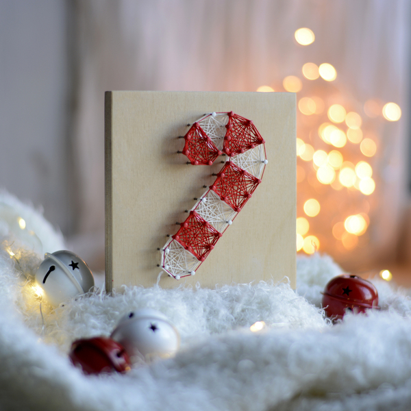 Χριστουγεννιάτικο διακοσμητικό καδράκι "Μπαστουνάκι" σε ξύλινο καβαλέτο - χριστουγεννιάτικο, διακοσμητικά, χριστούγεννα - 3