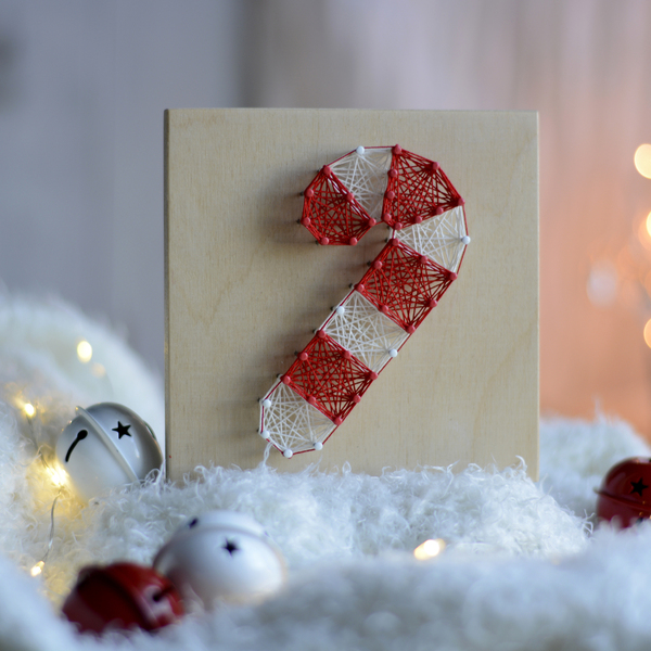 Χριστουγεννιάτικο διακοσμητικό καδράκι "Μπαστουνάκι" σε ξύλινο καβαλέτο - χριστουγεννιάτικο, διακοσμητικά, χριστούγεννα - 4