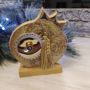 Ξύλινο ρόδι με μέταλλο 15cm - ξύλο, ρόδι, διακοσμητικά, χριστουγεννιάτικα δώρα - 4