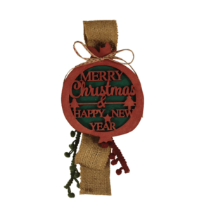 Κρεμαστό γούρι με διασκομσητικό ξύλινο ρόδι (Merry Christmas) - γούρια, ρόδι, ξύλο