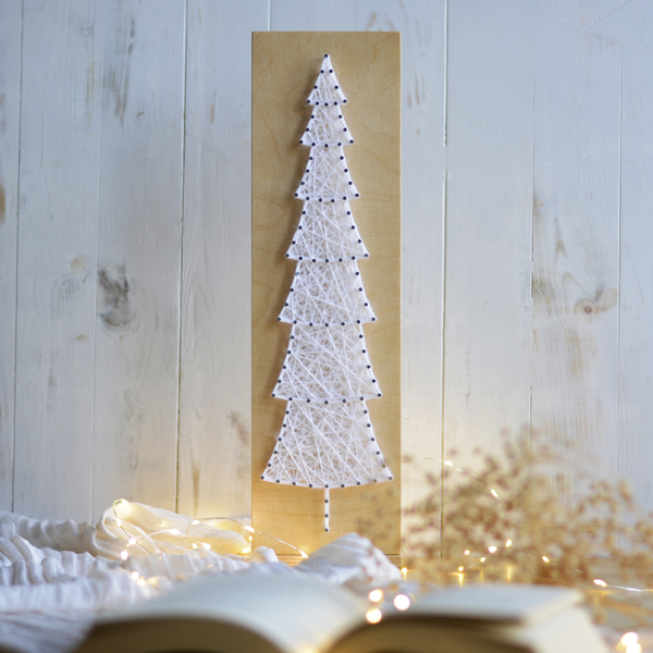 Διακοσμητικό λευκό χριστουγεννιάτικο δέντρο 43x12cm - ξύλο, νήμα, διακοσμητικά, χριστούγεννα, δέντρο - 2