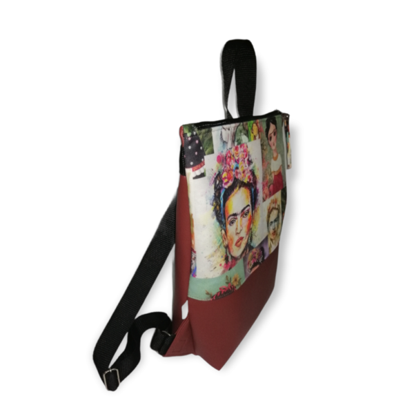 Backpack Frida Kahlo Μπορντό 35*33*9cm - ύφασμα, πλάτης, all day, δερματίνη - 4