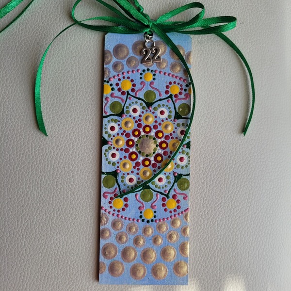 Ξύλινος σελιδοδείκτης - στολίδι με σχέδιο mandala ζωγραφισμένο στο χέρι και μεταλλικό "22" - ξύλο, διακοσμητικά, χριστουγεννιάτικα δώρα, δώρα για δασκάλες - 4