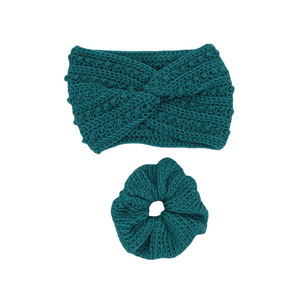 Σετ Κορδέλα μαλλιών πλέκτη headband λαστιχάκι scrunchies azur μπλε - λαστιχάκι, headbands, σετ δώρου, δώρα για γυναίκες