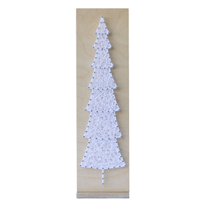 Διακοσμητικό λευκό χριστουγεννιάτικο δέντρο 43x12cm - διακοσμητικά, δέντρο, ξύλο, νήμα, χριστούγεννα