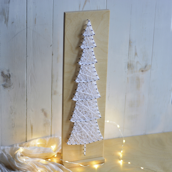 Διακοσμητικό λευκό χριστουγεννιάτικο δέντρο 43x12cm - ξύλο, νήμα, διακοσμητικά, χριστούγεννα, δέντρο - 3
