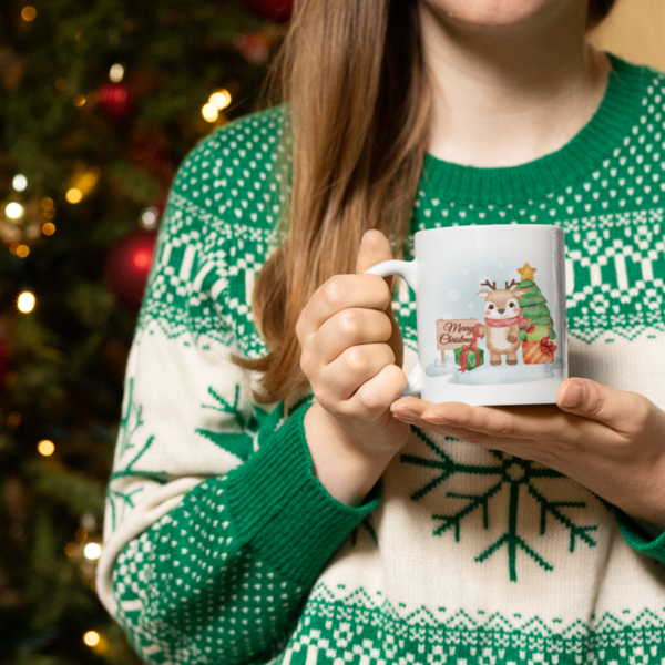 Χριστουγεννιάτικη κούπα λευκή με τάρανδο - πηλός, χριστουγεννιάτικο, χριστουγεννιάτικα δώρα, κούπες & φλυτζάνια - 3