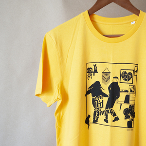 "Little things" handprinted organic yellow unisex t-shirt - βαμβάκι, unisex