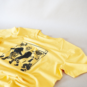 "Little things" handprinted organic yellow unisex t-shirt - βαμβάκι, unisex - 2