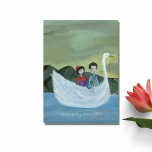 Ένα ταξίδι στη λίμνη των κύκνων ,κάρτα για ευχές γάμου - γάμος, γενική χρήση, ευχετήριες κάρτες