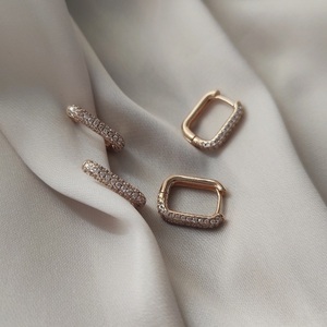 Donna χρυσά σκουλαρίκια με ζιργκόν - επιχρυσωμένα, ορείχαλκος, κρίκοι, μικρά, καρφάκι - 2