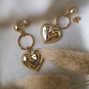 Amorette χρυσά ατσάλινα σκουλαρίκια - καρδιά, καρφωτά, μικρά, ατσάλι, καρφάκι