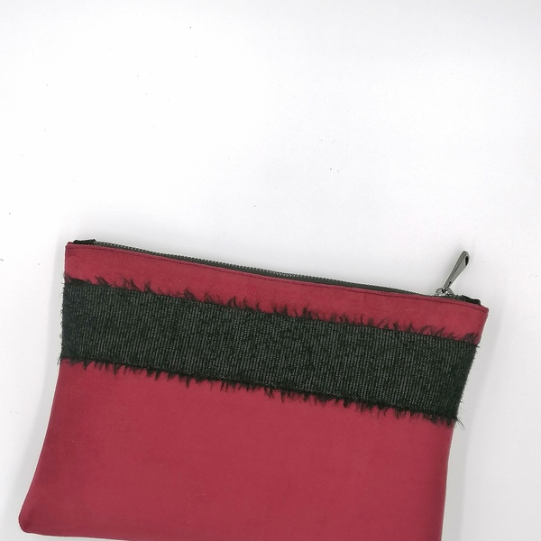 Κόκκινη τσάντα φάκελος. Clutch bag. 28x20 εκατοστά-Αντίγραφο - ύφασμα, μεγάλες, χειρός, βραδινές - 4