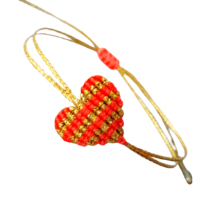 Βραχιόλι χειροποίητο μακραμέ με καρδιά (διάφορα χρώματα) με χρυσό λουράκι - καρδιά, μακραμέ, κορδόνια, χεριού, αυξομειούμενα
