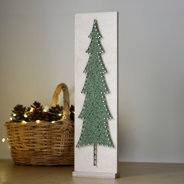 Διακοσμητικό χριστουγεννιάτικο δεντράκι 43x12cm - ξύλο, νήμα, διακοσμητικά, χριστούγεννα, δέντρο - 4