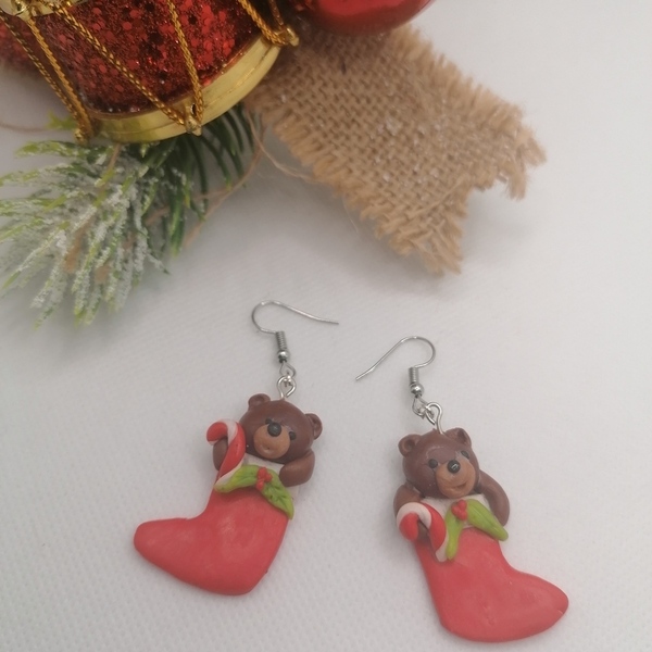 Χειροποίητα Χριστούγεννιατικα σκουλαρίκια από πλυμπιακό πηλός-Αντίγραφο - πηλός, κρεμαστά, χριστούγεννα, χριστουγεννιάτικα δώρα, δώρα για γυναίκες - 2