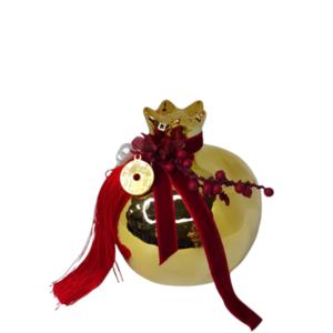 Κεραμικό Ρόδι Χρυσό Γούρι 2022 10x12cm - ρόδι, γούρια, χριστουγεννιάτικο, charms