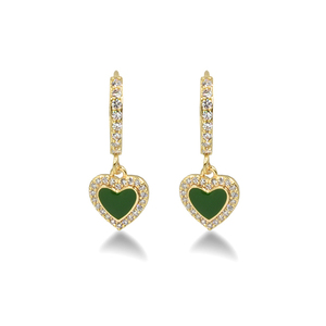 Σκουλαρίκια με Καρδιές και Ζιργκόν Awear Tiny Heart Gold – Green - επιχρυσωμένα, καρδιά, ατσάλι, κρεμαστά, φθηνά