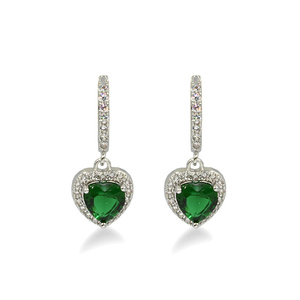 Σκουλαρίκια με Καρδιές και Ζιργκόν Awear Amore Silver – Green - κρεμαστά, ατσάλι, φθηνά, καρδιά, επάργυρα