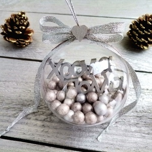 Χειροποίητη Χριστουγεννιάτικη μπάλα Χρόνια Πολλά με Μπαλίτσες 8cm - plexi glass, χριστουγεννιάτικα δώρα, στολίδια, μπάλες