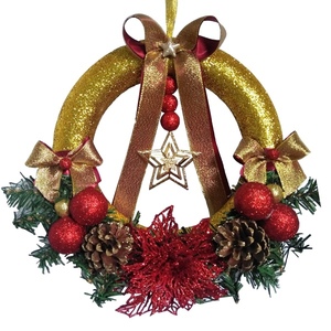 Χριστουγεννιάτικο στεφάνι με χρυσό γκλίτερ και ασορτί στολίδια 30*30cm - διακοσμητικά, στεφάνια, χριστούγεννα