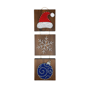 Ξύλινο διακοσμητικό με καρφιά & κλωστές "Christmas Mood" 42x12cm - ξύλο, νήμα, διακοσμητικά, χιονονιφάδα, άγιος βασίλης