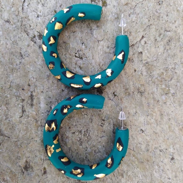 Emerald animal print σκουλαρίκια - πηλός, κρίκοι, μεγάλα - 4