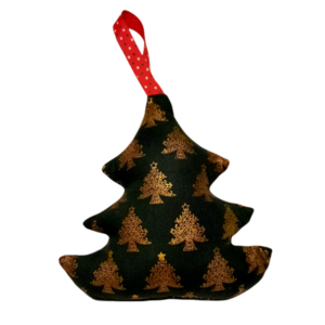 Χριστουγεννιάτικο στολίδι γούρι δεντράκι από ύφασμα 15*13 πράσινο με χρυσό - ύφασμα, στολίδια, δέντρο