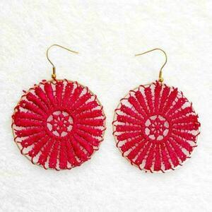 Red passion bohochic earrings - μακραμέ, κρίκοι, ατσάλι, boho, φθηνά
