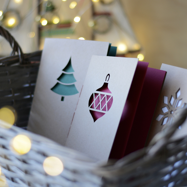 Σετ χριστουγεννιάτικες κάρτες 17x12cm - στολίδι, χριστούγεννα, χιονονιφάδα, ευχετήριες κάρτες, δέντρο - 2