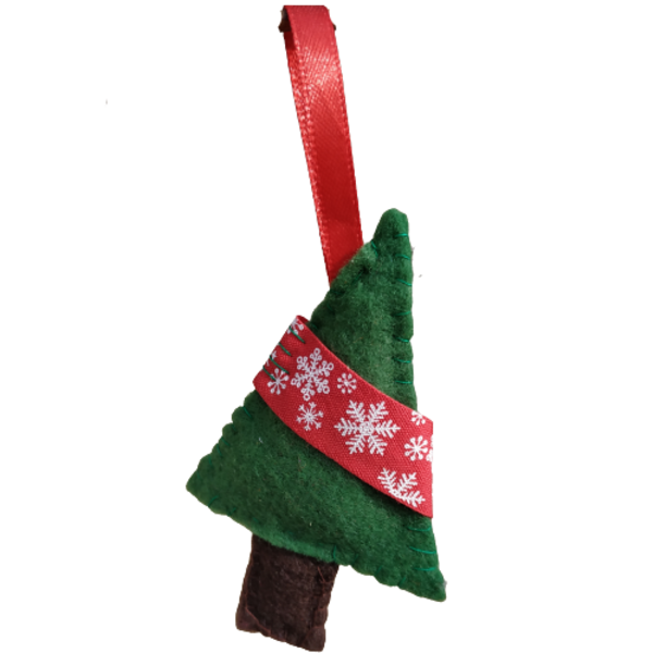 Χριστουγεννιάτικα στολίδια (δεντράκια και κάλτσα) από τσόχα σετ 3τμχ - ύφασμα, δέντρα, στολίδια - 2
