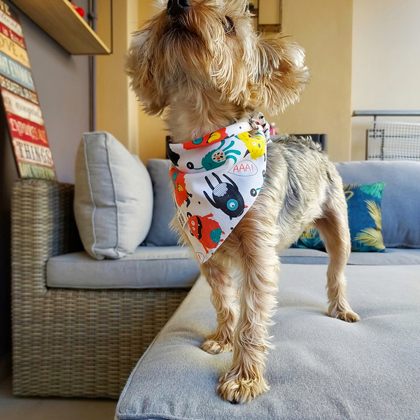 Μπαντάνα σκύλου με τερατάκια, βαμβακερή σε τρία μεγέθη (small,medium,large) - βαμβάκι, χειροποίητα, μπαντάνες - 3