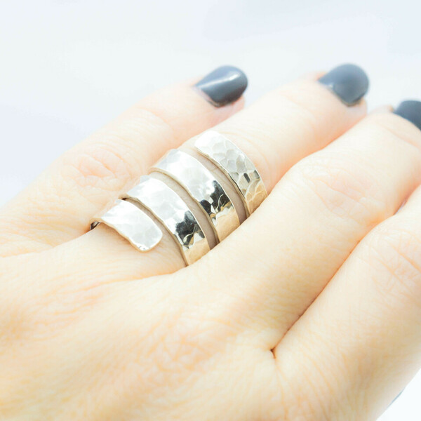 Φαρδύ ασημένιο σφυρήλατο δαχτυλίδι - ασήμι 925, χειροποίητα, boho, σταθερά, μεγάλα - 2