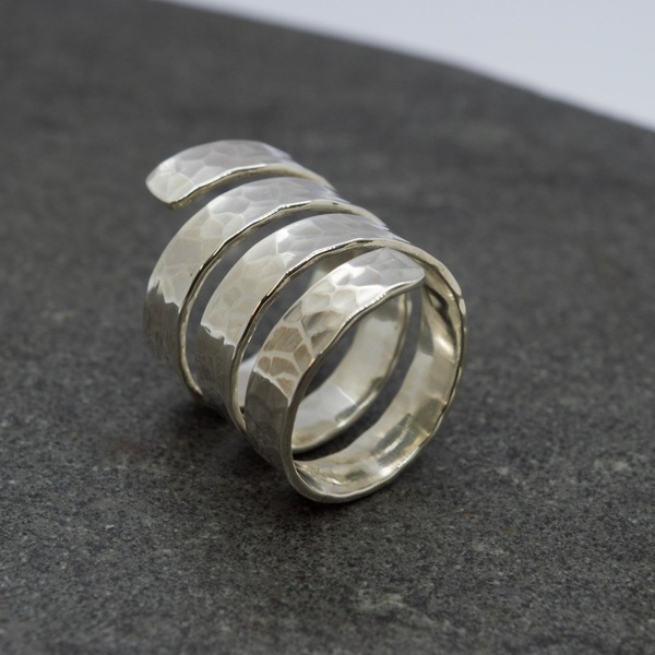 Φαρδύ ασημένιο σφυρήλατο δαχτυλίδι - ασήμι 925, χειροποίητα, boho, σταθερά, μεγάλα - 5