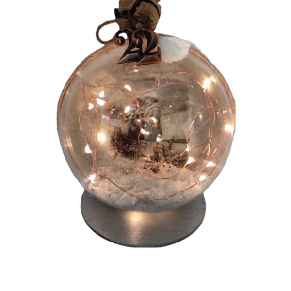 Φωτιζόμενη Vintage Χριστουγεννιάτικη Plexi Επιτραπέζια Μπάλα 12 cm- - vintage, charms, χριστουγεννιάτικο, διακοσμητικά, επιτραπέζια - 3