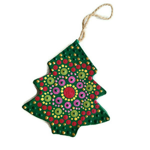 Στολίδι δεντράκι ζωγραφισμένο στο χέρι από papier mache 8,5*7,5 cm - χριστουγεννιάτικο, διακοσμητικά, δέντρο - 2