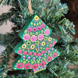 Στολίδι δεντράκι ζωγραφισμένο στο χέρι από papier mache 8,5*7,5 cm - χριστουγεννιάτικο, διακοσμητικά, δέντρο - 5