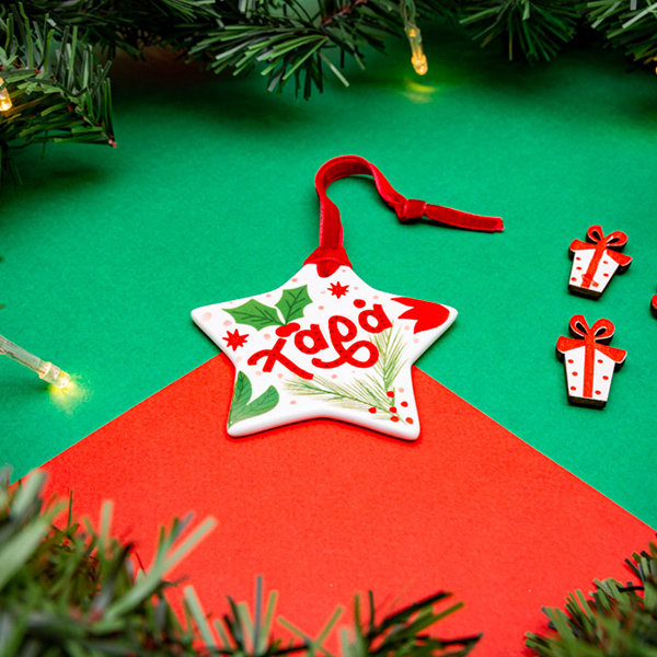 Χριστουγεννιάτικο κεραμικό στολίδι αστέρι Χαρά - αστέρι, κεραμικό, χριστουγεννιάτικα δώρα, στολίδια - 2