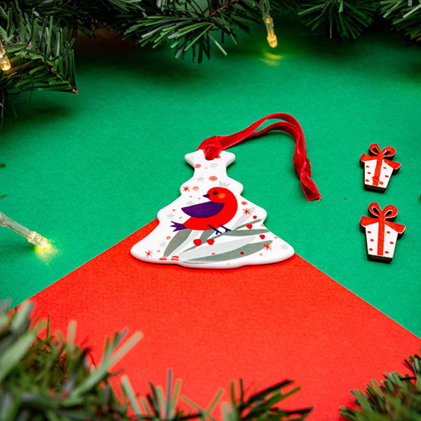 Χριστουγεννιάτικο κεραμικό στολίδι έλατο - πουλάκια, κεραμικό, στολίδια, δέντρο - 2