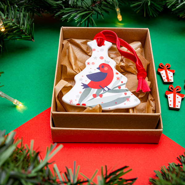 Χριστουγεννιάτικο κεραμικό στολίδι έλατο - πουλάκια, κεραμικό, στολίδια, δέντρο - 3