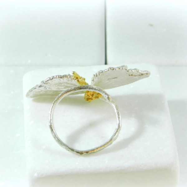 Πραγματικό δαχτυλίδι πεταλούδας σε ασήμι και χρυσό - επιχρυσωμένα, ασήμι 925, επάργυρα, γεωμετρικά σχέδια, μεγάλα - 2